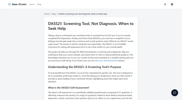 DASS21: Screening Tool, Not Diagnosis. When to Seek Help