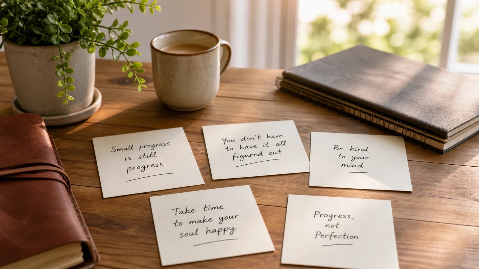 Quiet desk with quote cards