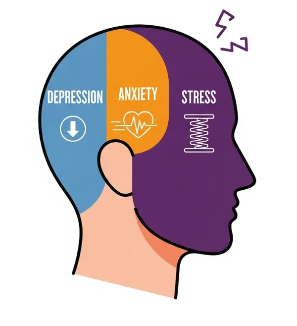 Infographic showing DASS-21 depression, anxiety, stress.