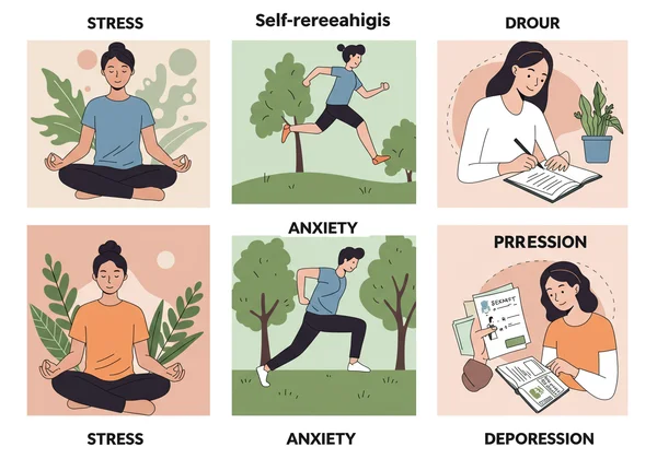Visual representation of various self-care strategies for well-being.