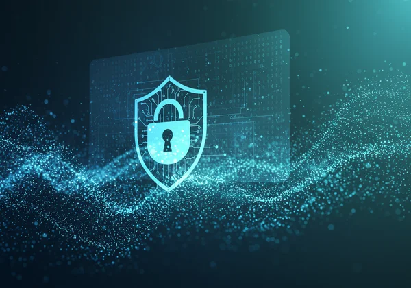 Digital lock and shield symbolizing data privacy