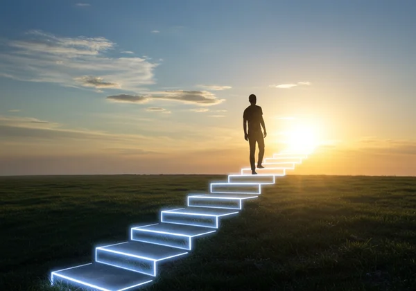Person climbing steps towards a brighter mental health future