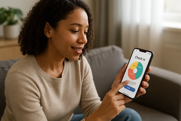 Woman using a health check-in app